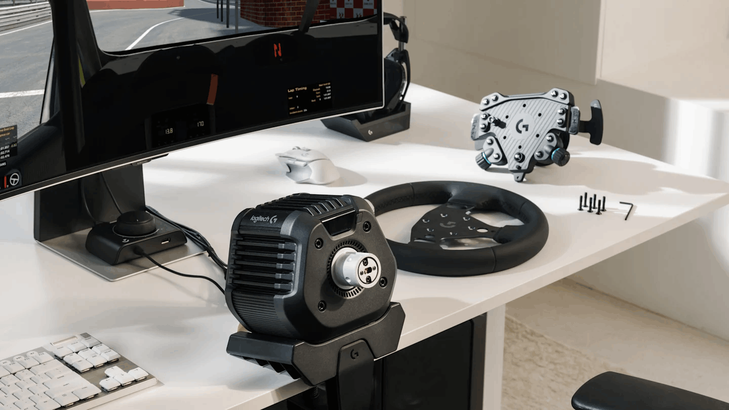 Logitech RS50 System taken apart on a desk